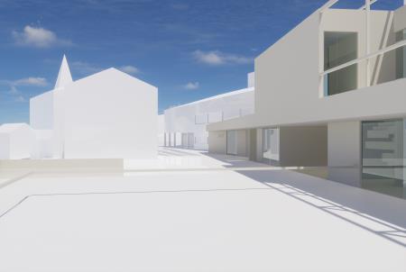 Nov vrtec Most na Soči, pogled na trg (M. Gregorski, Kontra arhitekti)